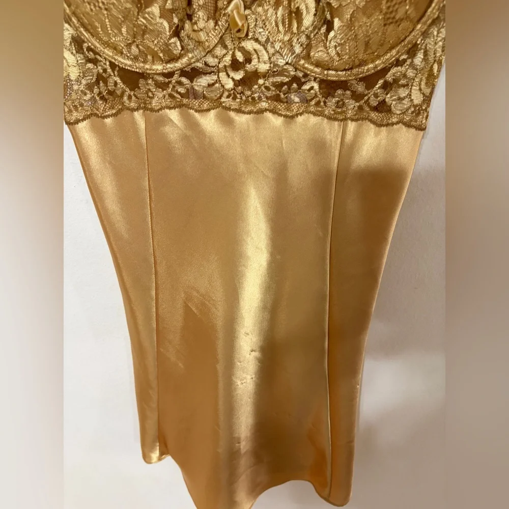 Victoria's Secret Gold Satin Lace Chemise